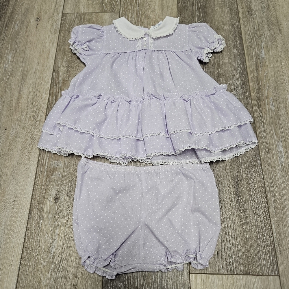 Alexis Baby Girl Dress Infant Baby 12M Lilac Purple Lace Ruffle Tiered Ribbon